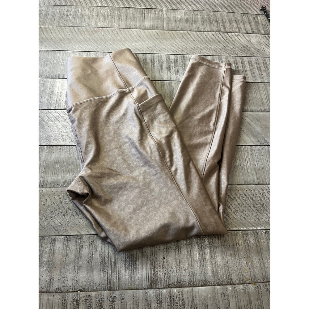 Athleta Salutation Stash Embossed 7/8 Tight Metallic Bronze Leopard Print M